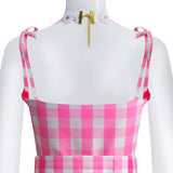 Barbie Movie Pink Gingham Dress Long 2023 Barbie Dress Outfit Cosplay Costumes