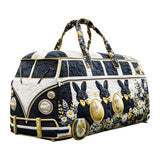 Hippie Van Quilted Duffle Bag Cute Rabbit Print Shopping Travel Bag Overnight Carryon Gym Bags