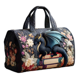 Bookish Dragon Quilted Duffle Bag Vintage Goth Travel Tote Bag Becostume