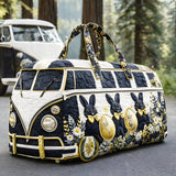 Hippie Van Quilted Duffle Bag Cute Rabbit Print Shopping Travel Bag Overnight Carryon Gym Bags
