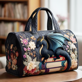 Bookish Dragon Quilted Duffle Bag Vintage Goth Travel Tote Bag Becostume
