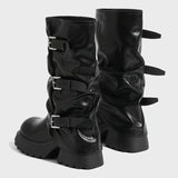 2026 Women's Maillard Black Platform Post Apocalyptic Knee High Knight Boots BEcostume