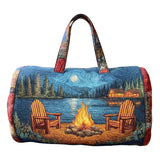 Autumn Camping Quilted Duffle Bag Large Canvas Travel Tote Outdoor Weekender Overnight Bag