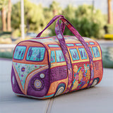 Hippie Van Quilt Duffle Bag  Workout Travel Bag Funny Shopping Work Canvas Bag