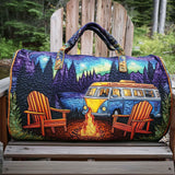 Boho Wildroad Retro Camper Van Quilted Weekender Duffle Bag Mountain Camping Travel Bag