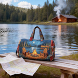Autumn Camping Quilted Duffle Bag Large Canvas Travel Tote Outdoor Weekender Overnight Bag