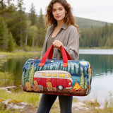 Boho Wildroad Retro Camper Van Quilted Weekender Duffle Bag Mountain Camping Travel Bag