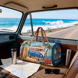 Hippie Bus Quilted Duffie Bag Large Foldable Carry on Travel Bag Canvas Sport Gym Bag