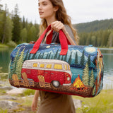 Boho Wildroad Retro Camper Van Quilted Weekender Duffle Bag Mountain Camping Travel Bag