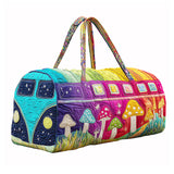 Hippie Van Quilted Duffle Bag Vintage Floral Weekender Overnight Bag Boho Everyday Travel Bag