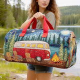 Boho Wildroad Retro Camper Van Quilted Weekender Duffle Bag Mountain Camping Travel Bag