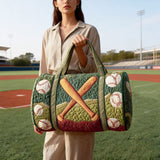 Wildroad Retro Sports Quilted Duffle Bag Vintage Baseball Basketball Tennis Patchwork Travel Gym Bag