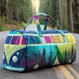 Hippie Van Quilted Duffle Bag Large Capacity Canvas Travel Bag Overnight Bag