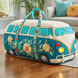 Hippie Van Quilted Round Duffle Bag Basics Gym Bag Foldable Funny Shopping Work Canvas Bag