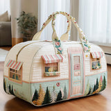 Cozy Camper Quilted Duffle Bag Boho Vintage Print Canvas Travel Tote Foldable Carry-On Bag