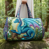 Bookish Dragon Quilted Duffle Bag Vintage Goth Travel Tote Bag Becostume