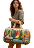 Boho Wildroad Retro Camper Van Quilted Weekender Duffle Bag Mountain Camping Travel Bag