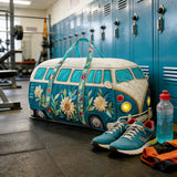 Hippie Van Quilted Round Duffle Bag Basics Gym Bag Foldable Funny Shopping Work Canvas Bag