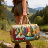 Boho Wildroad Retro Camper Van Quilted Weekender Duffle Bag Mountain Camping Travel Bag