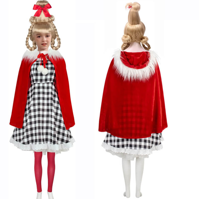 Kids Cindy Lou Who Costume Girls Christmas Whoville Dress with Cloak B – Becostume