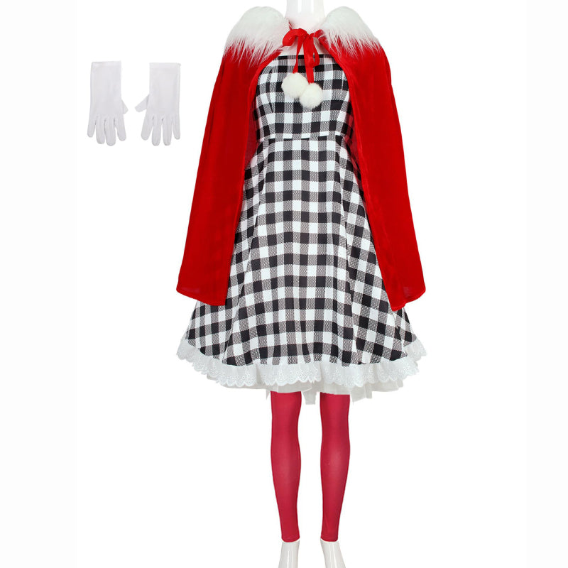 cindy lou who black and white dress Amazon.com: Pigmiss 8PCS Cindy Costume Women Adult Houndstooth Dress with Cindy Wig Cape Halloween Christmas Cosplay Accessories : Clothing, Shoes & Jewelry