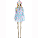 Margot Robbie Blue Plaid Dress Barbie Movie 2023 Blue Coat Outfit with Hat BEcostume