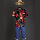 BEcostume 2023 One Piece Monkey D. Luffy Floral Shirt Luffy Flower Hawaiian Full Set with Hat