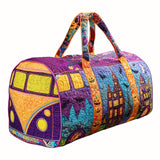 Hippie Van Quilted Duffle Bag Vintage Floral Weekender Overnight Bag Boho Everyday Travel Bag