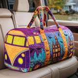 Hippie Van Quilted Duffle Bag Vintage Floral Weekender Overnight Bag Boho Everyday Travel Bag