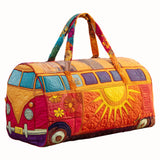 Hippie Van Quilted Duffle Bag Vintage Floral Weekender Overnight Bag Boho Everyday Travel Bag