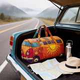 Hippie Van Quilted Duffle Bag Vintage Floral Weekender Overnight Bag Boho Everyday Travel Bag