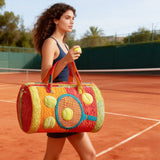 Wildroad Retro Sports Quilted Duffle Bag Vintage Baseball Basketball Tennis Patchwork Travel Gym Bag