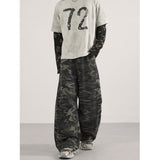 Unisex American Retro Camo Curved Hip Hop Oversized Wide Leg Pants BEcostume