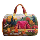 Autumn Camping Quilted Duffle Bag Large Canvas Travel Tote Outdoor Weekender Overnight Bag