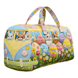 Hippie Van Quilted Duffle Bag Cute Rabbit Print Shopping Travel Bag Overnight Carryon Gym Bags