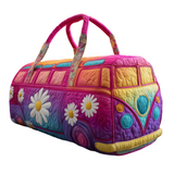 Hippie Van Quilted Duffle Bag Large Capacity Canvas Travel Bag Overnight Bag