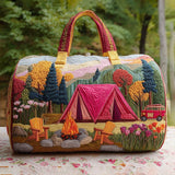 Autumn Camping Quilted Duffle Bag Large Canvas Travel Tote Outdoor Weekender Overnight Bag