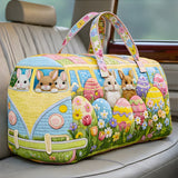 Hippie Van Quilted Duffle Bag Cute Rabbit Print Shopping Travel Bag Overnight Carryon Gym Bags