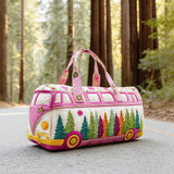 Hippie Van Quilted Round Duffle Bag Basics Gym Bag Foldable Funny Shopping Work Canvas Bag