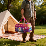 Hippie Van Quilted Duffle Bag Large Capacity Canvas Travel Bag Overnight Bag