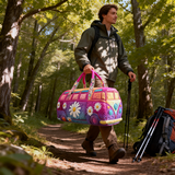Hippie Van Quilted Duffle Bag Large Capacity Canvas Travel Bag Overnight Bag