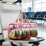 Hippie Van Quilted Round Duffle Bag Basics Gym Bag Foldable Funny Shopping Work Canvas Bag