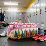 Hippie Van Quilted Round Duffle Bag Basics Gym Bag Foldable Funny Shopping Work Canvas Bag