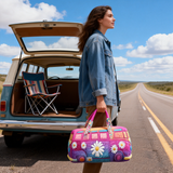 Hippie Van Quilted Duffle Bag Large Capacity Canvas Travel Bag Overnight Bag