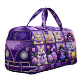 Hippie Van Quilted Duffle Bag Cute Rabbit Print Shopping Travel Bag Overnight Carryon Gym Bags