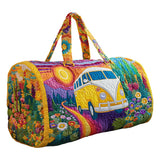Hippie Bus Quilted Duffie Bag Large Foldable Carry on Travel Bag Canvas Sport Gym Bag