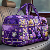 Hippie Van Quilted Duffle Bag Cute Rabbit Print Shopping Travel Bag Overnight Carryon Gym Bags