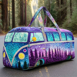 Hippie Van Quilted Duffle Bag Large Capacity Canvas Travel Bag Overnight Bag