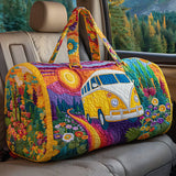 Hippie Bus Quilted Duffie Bag Large Foldable Carry on Travel Bag Canvas Sport Gym Bag
