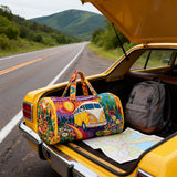 Hippie Bus Quilted Duffie Bag Large Foldable Carry on Travel Bag Canvas Sport Gym Bag